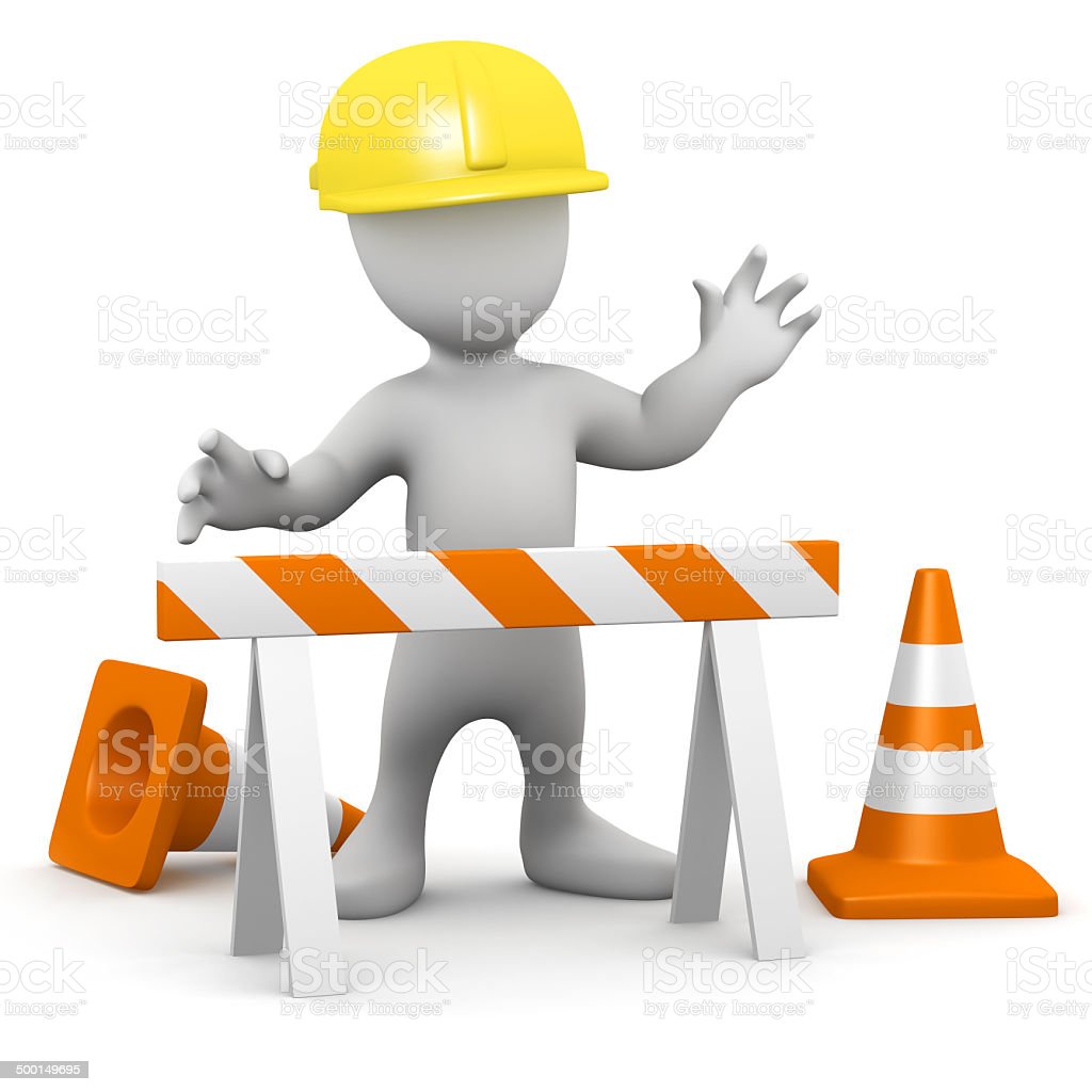 3d render of a little person in hard hat working at construction